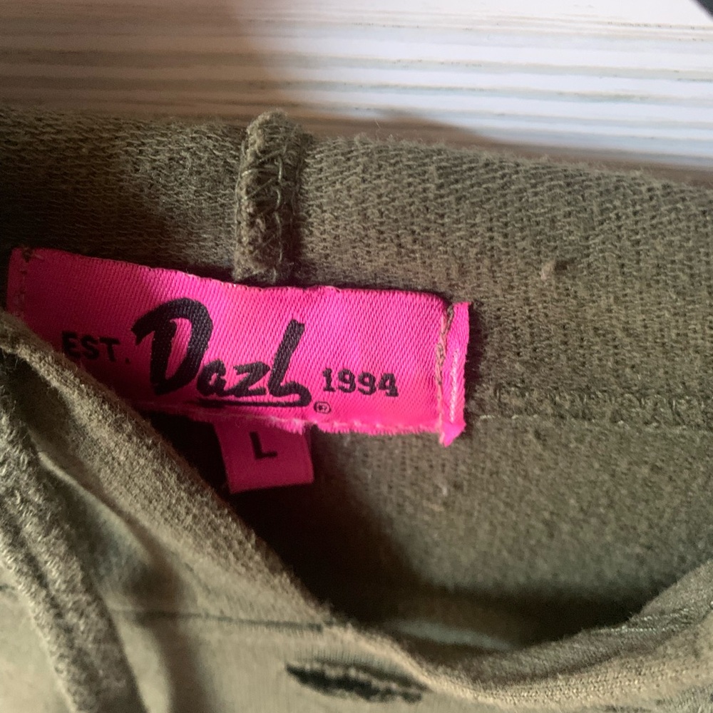 Dazl Olive Green Distressed Hoodie Sweater - Picture 2 of 5
